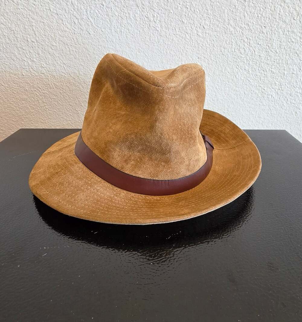 Country Gentleman Genuine Leather Suede Safari Fedora Hat Size Medium